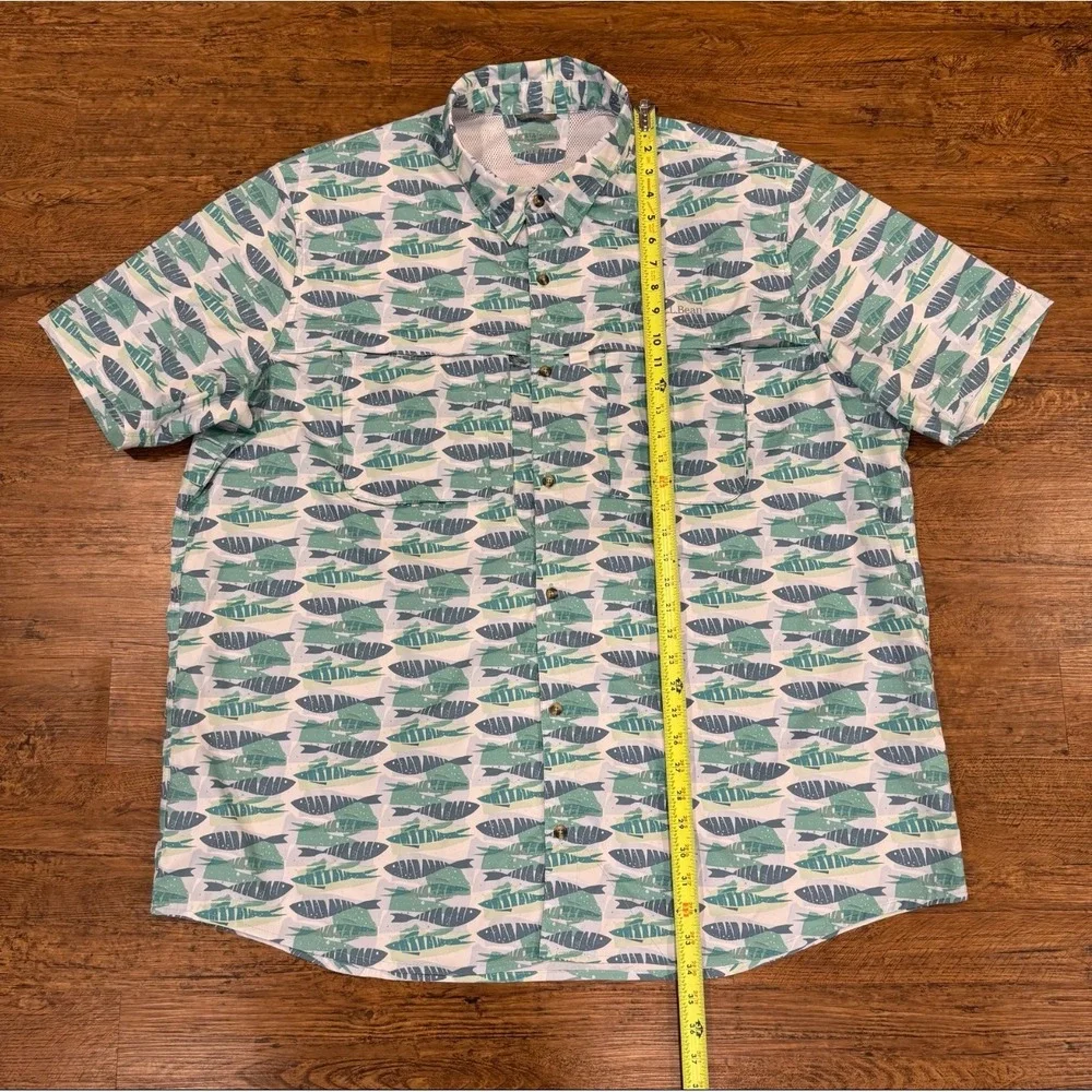LL Bean Green Tropicwear Fish‎ Print Vented Performance Button Up Shirt Men 3XLT - Picture 7 of 8